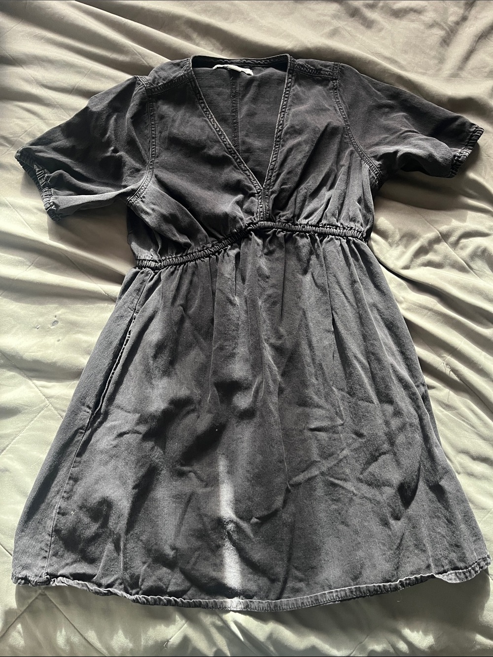 Wallflower Washed Black V-Neck Mini Dress